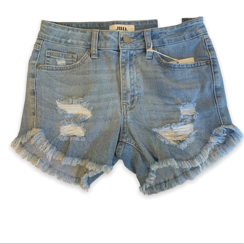 Small JBD Distressed Curved Hem Denim Shorts
